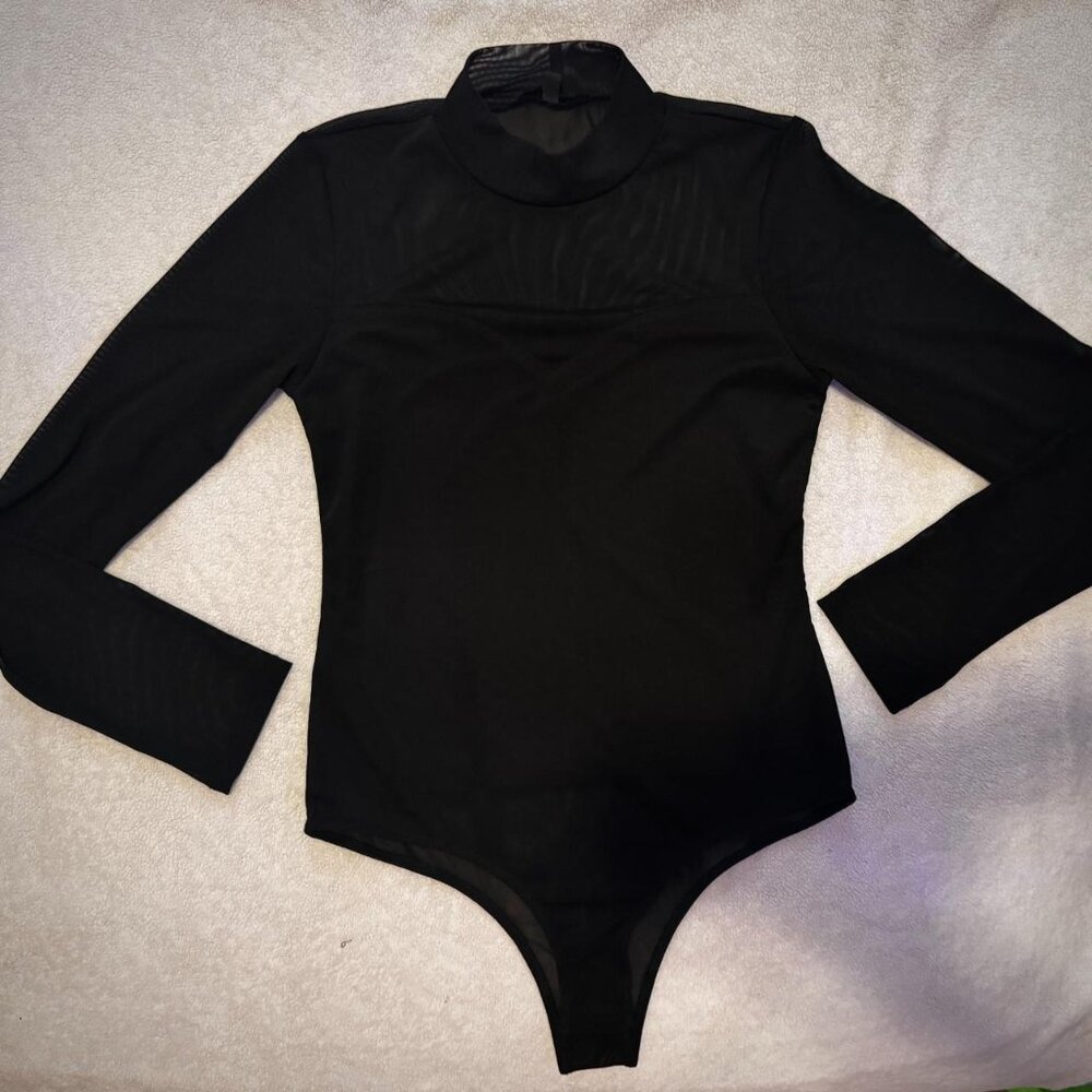 Women's Black Partial Mesh Bodysuit